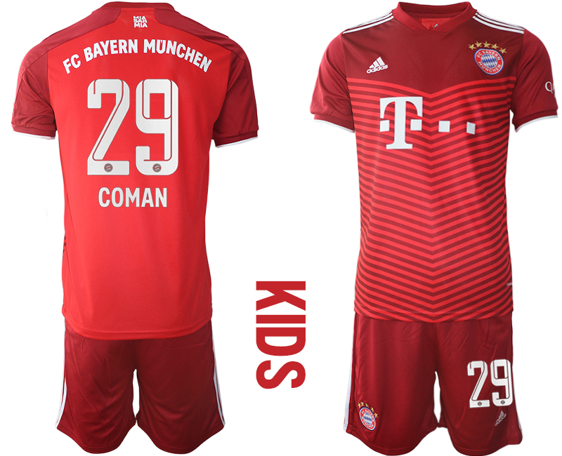 Youth 2021-2022 Club Bayern Munich home red #29 Soccer Jersey->youth soccer jersey->Youth Jersey